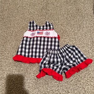 Stitchy Fish Blue Red and White Checkered Toddler Outfit